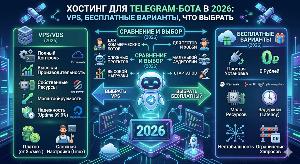 Хостинг для Telegram-бота в 2026: VPS, бесплатные варианты, что выбрать